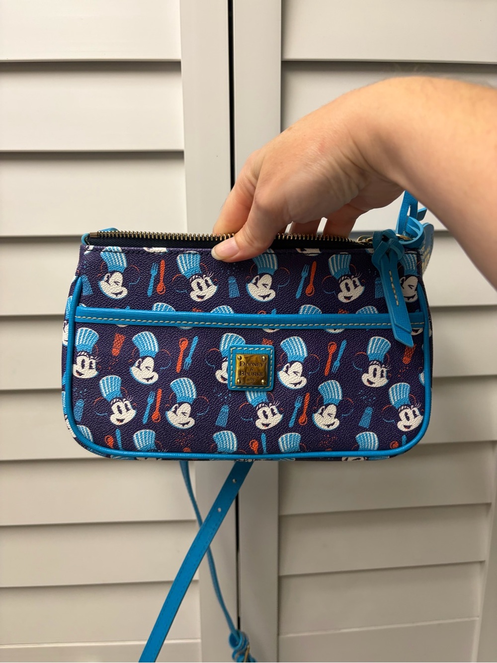 Dooney & Bourke Navy Blue Mickey Chef Crossbody Bag with Turquoise Trim